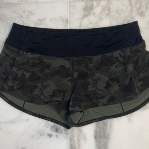 lululemon athletica Black and Green Camo Athletic Shorts
